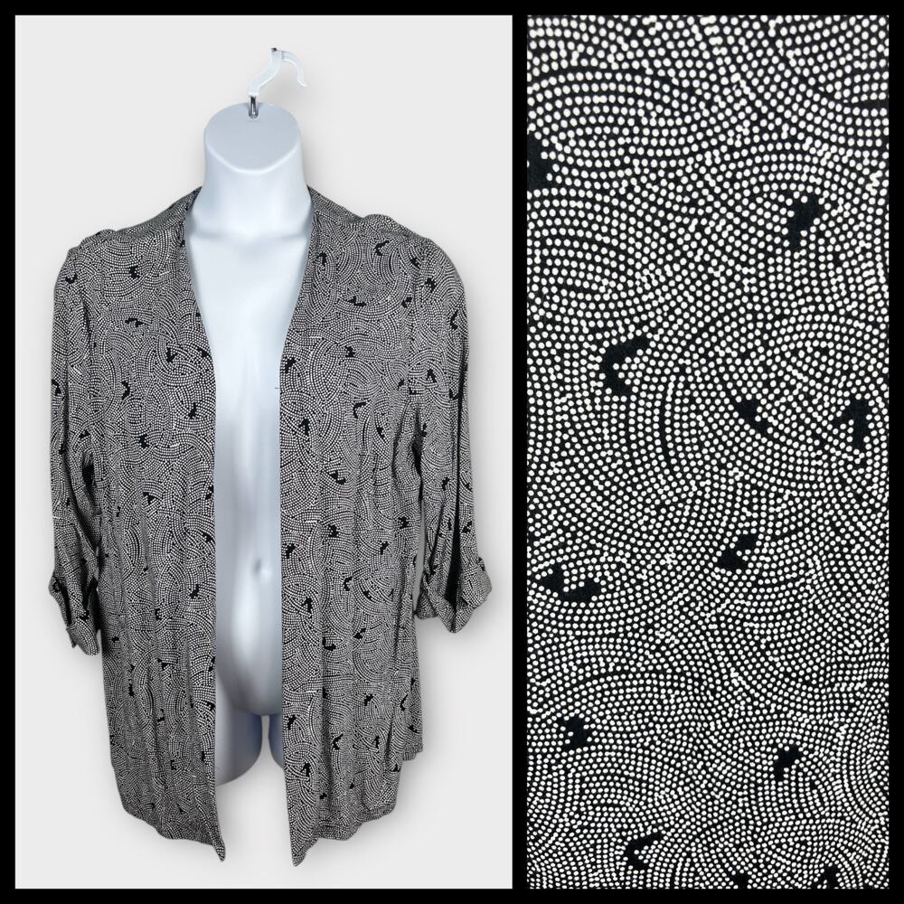 Breli Originals‎ Size 16 Black White Swirl Dot Open Cardigan Topper Blouse
